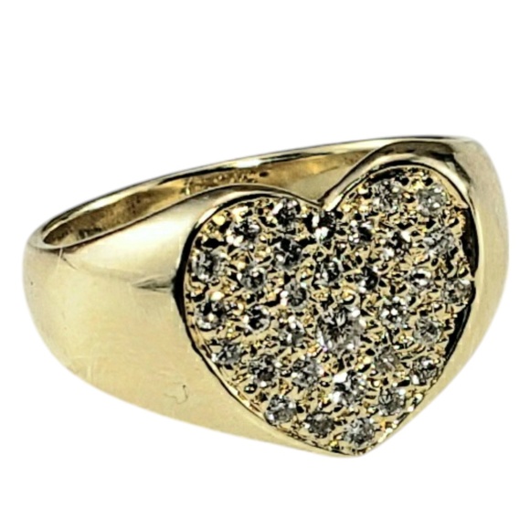 14K Yellow Gold and Pave Diamond Heart Ring Size 6.5 #20013 - Picture 3 of 7